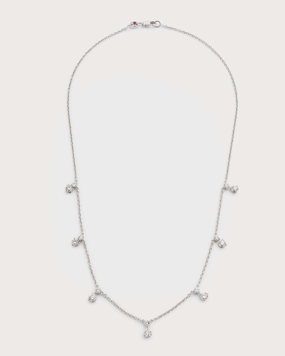 18K White Gold Diamond Double Dangle Necklace with 7 Stations